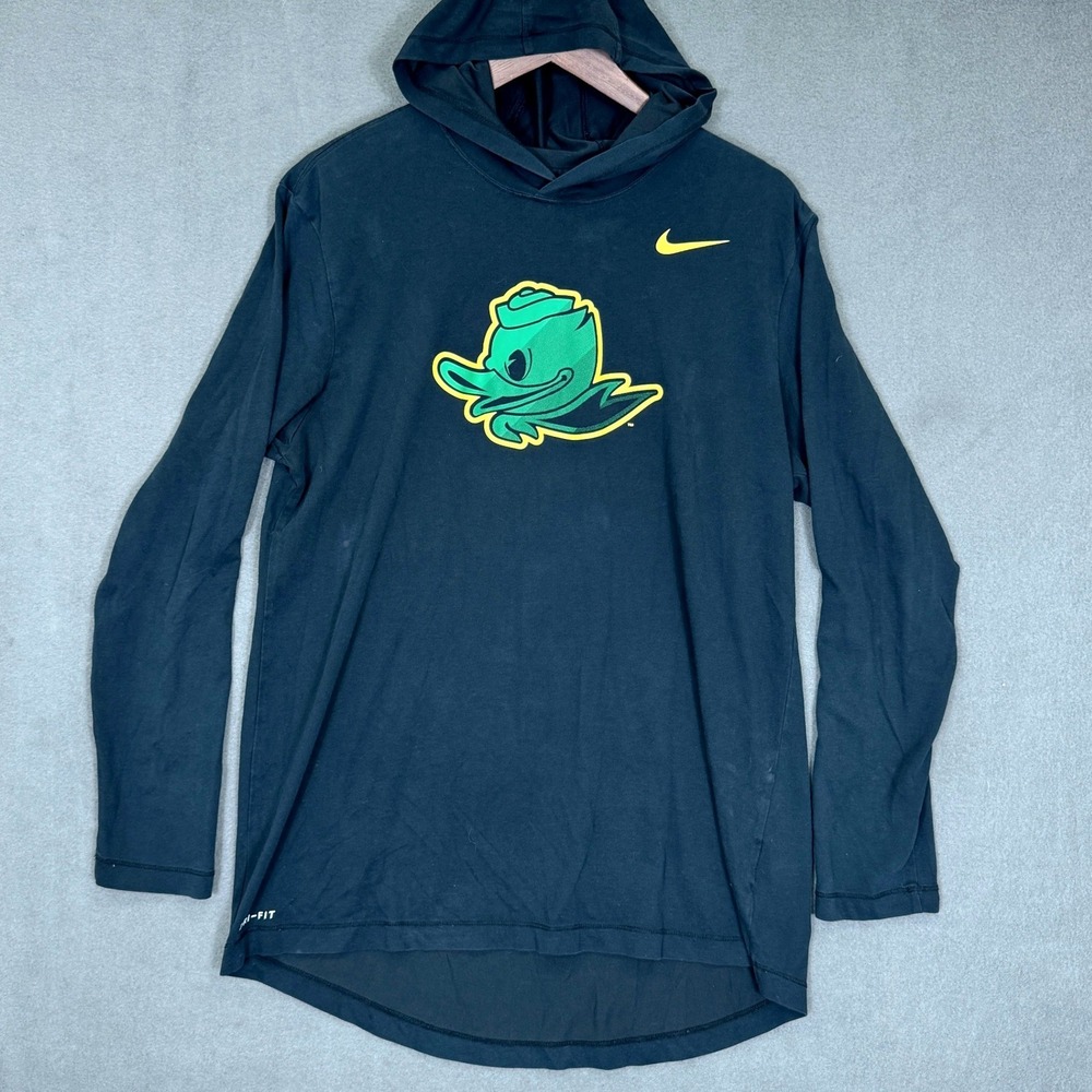 Nike Hoodie Men L Black Oregon Ducks Dri-FIT Long Sleeve Graphic Athletic Tee